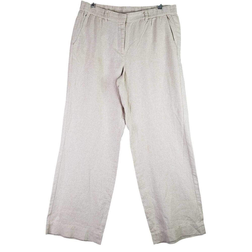 Talbots Pants Womens Linen Cotton Resort Easy Drawstring Size 12 Khaki Wide Leg